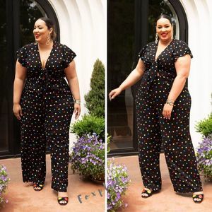 NEW Eloquii black Flounce Sleeve rainbow Polka Dot tie front Jumpsuit black, 22